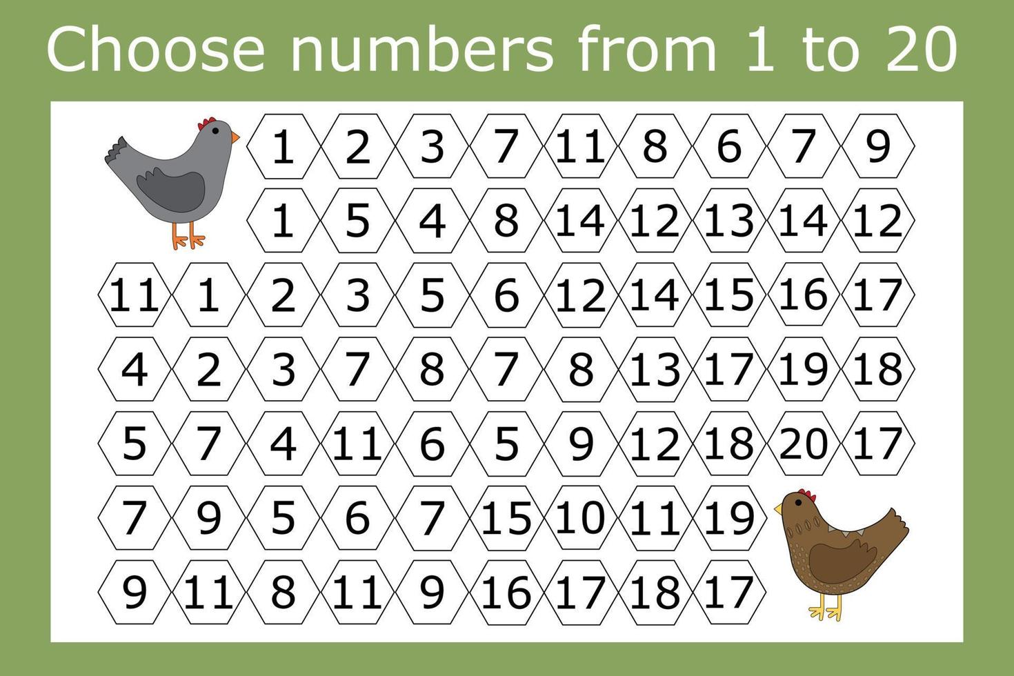 Connect the numbers from 1 to 20 in the correct order and go through the maze vector