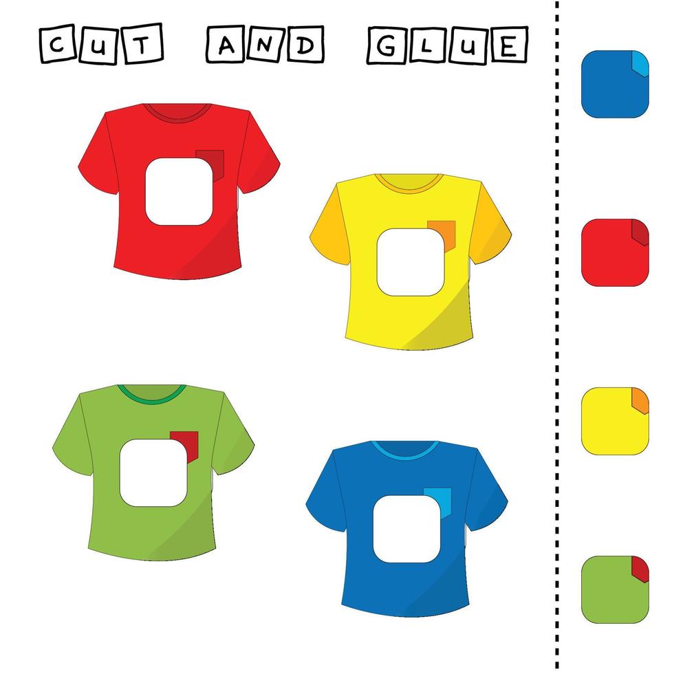 Find a shadow t shirts. Match   wear with correct shadow.  Preschool worksheet, kids activity worksheet, printable worksheet vector