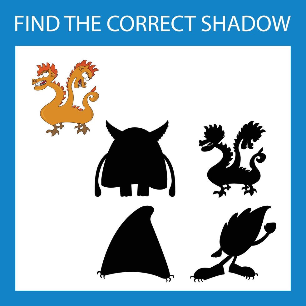 Find correct shadow with colorful monsters.  Kids educational game. vector