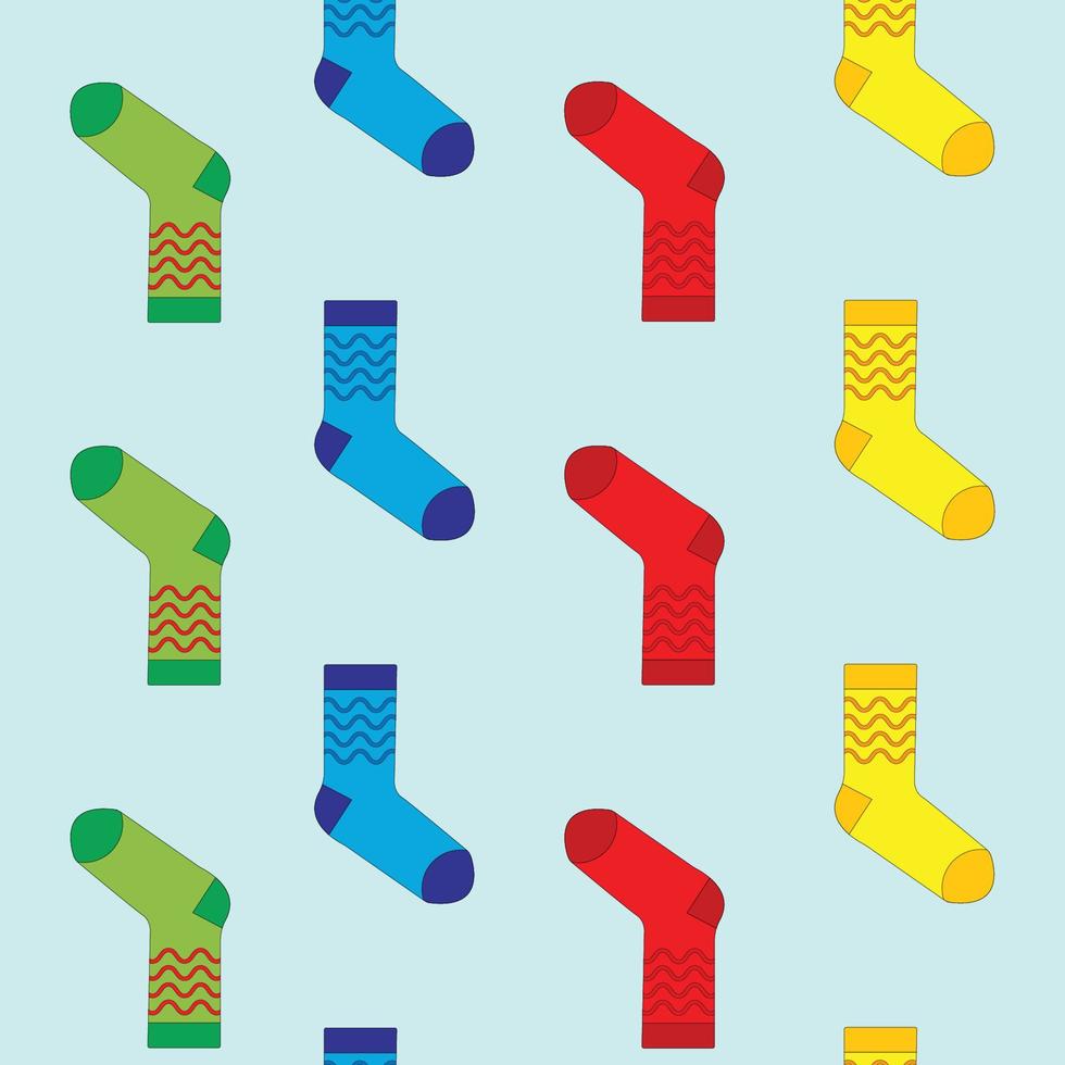 Pattern of vector colorful socks on a blue background