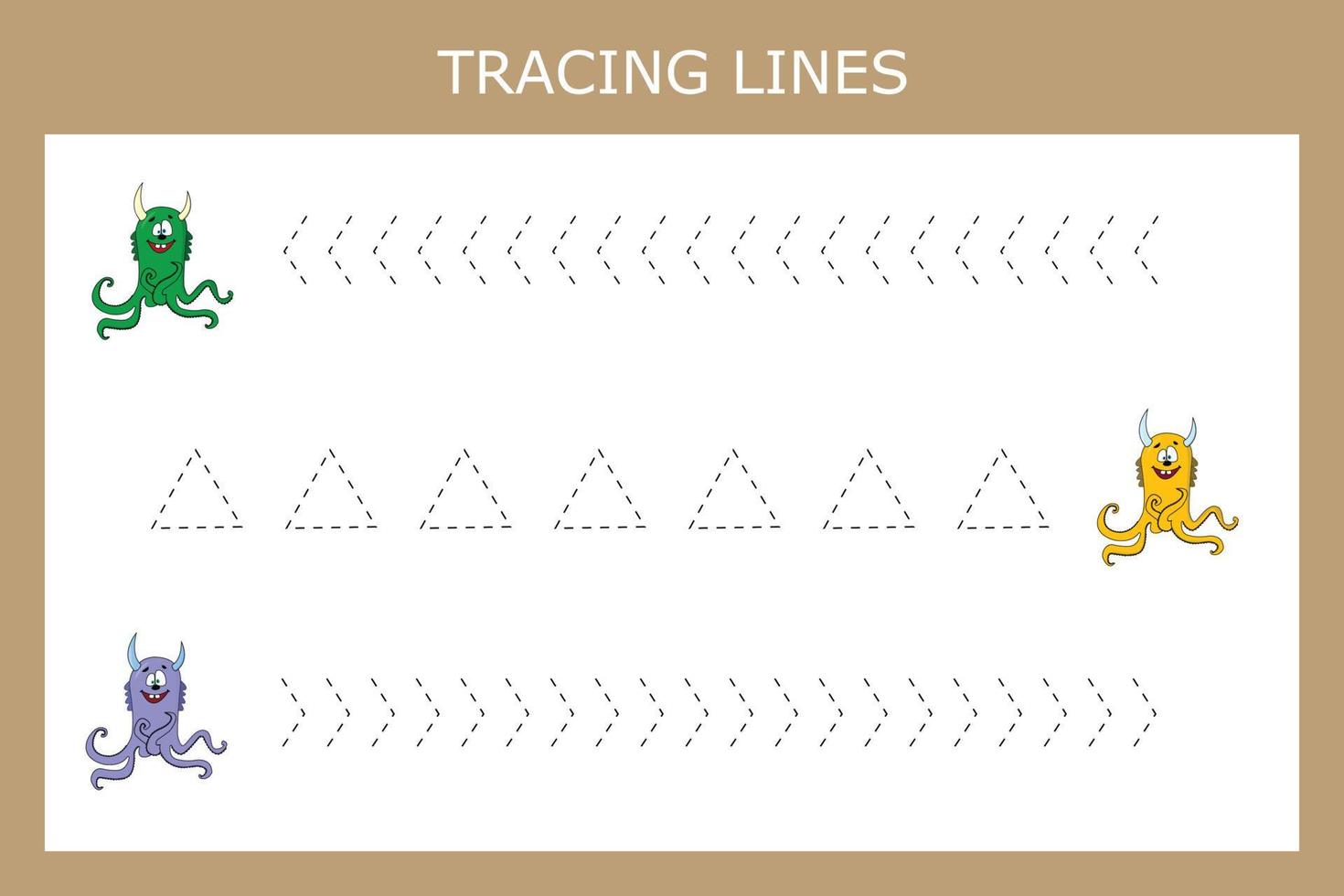 Developing an activity for children, the tracing  the lines of cute monsters. Logic game for children. vector