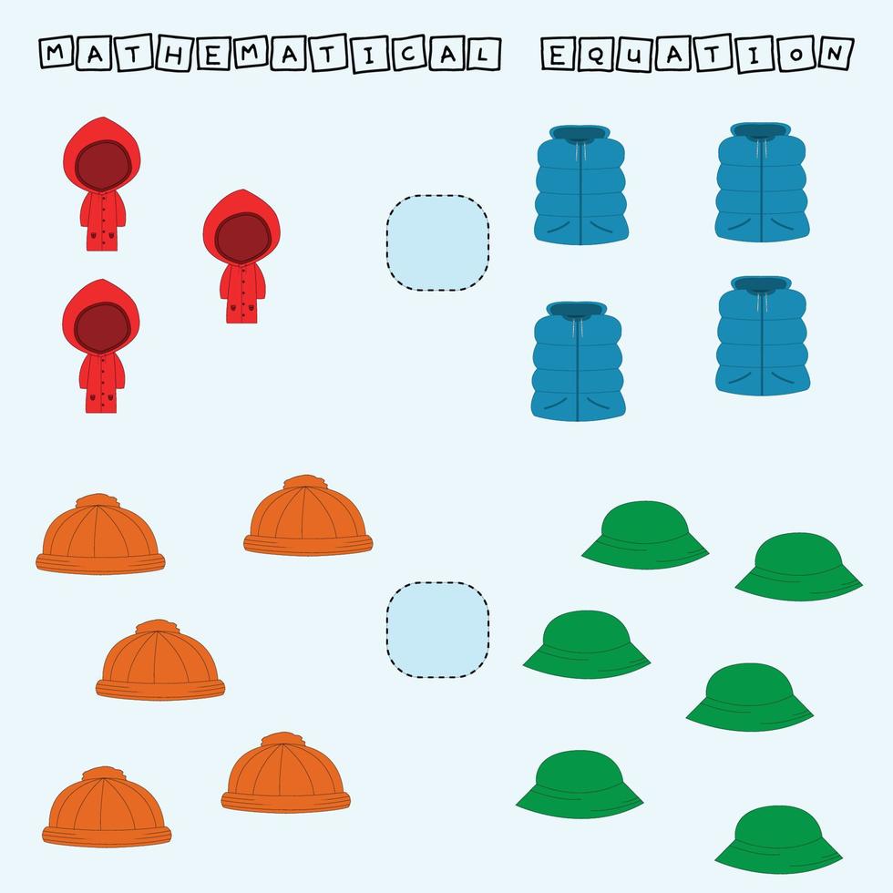 Developing activities for children, compare which more clothes. Logic game for children, mathematical inequalities. vector