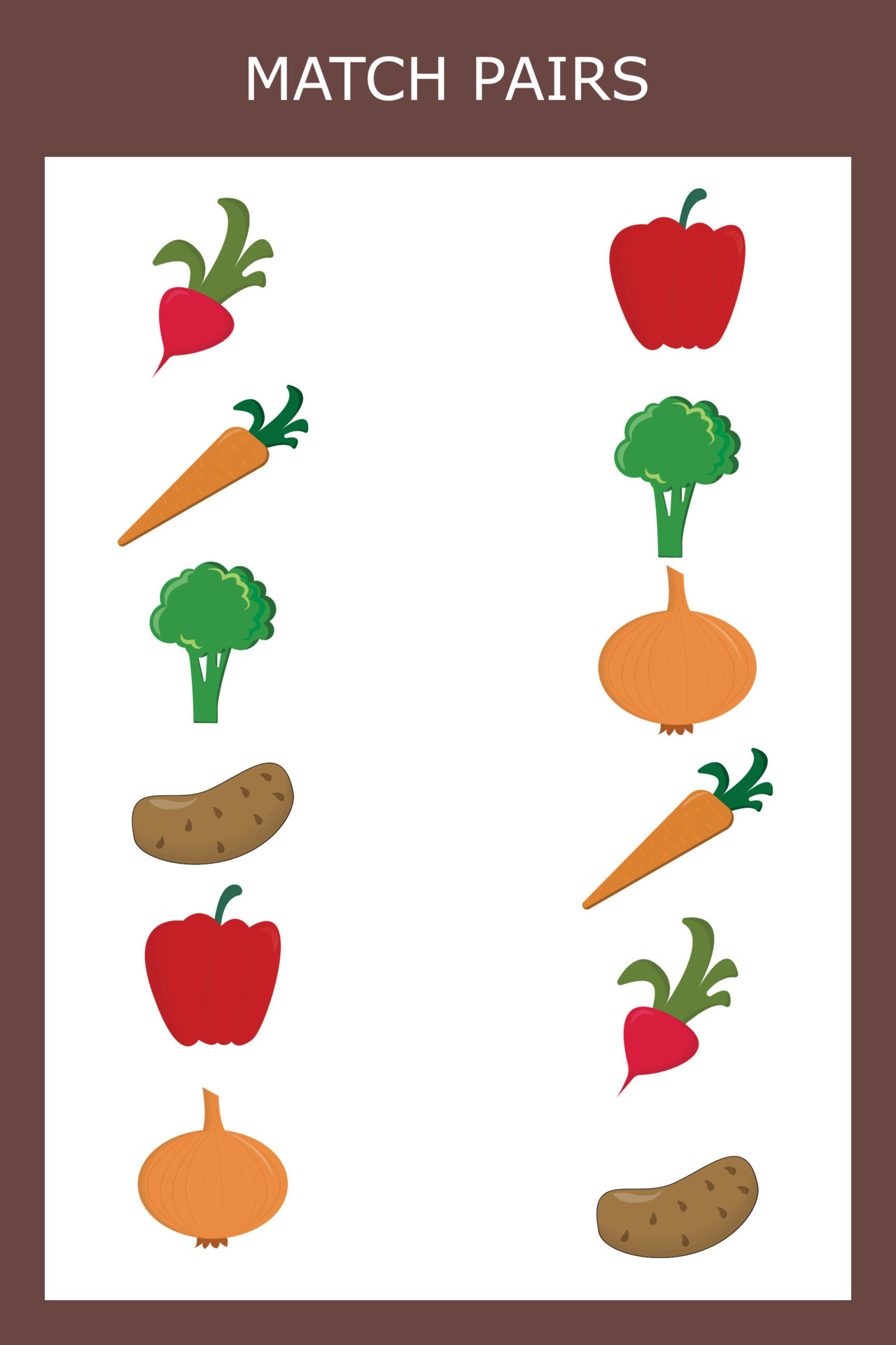 Appropriate children's educational game. Match vegetables. Activity for