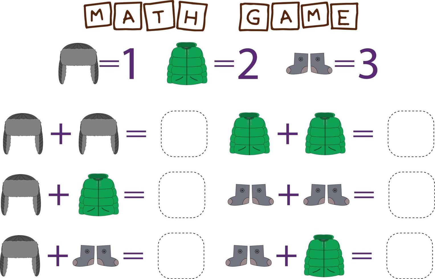 worksheet vector design, task to calculate the answer and connect to the correct number. Logic game for children.