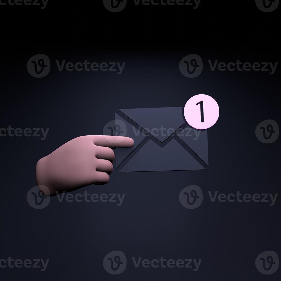 The hand is holding an envelope with a new email. 3d render illustration. photo