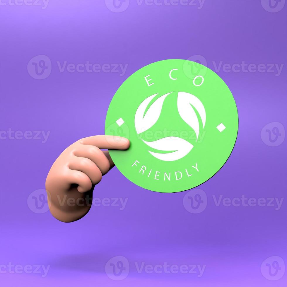 The hand holds an icon on the theme of ECO. Ecology and conservation of the planet. 3d render illustration. photo