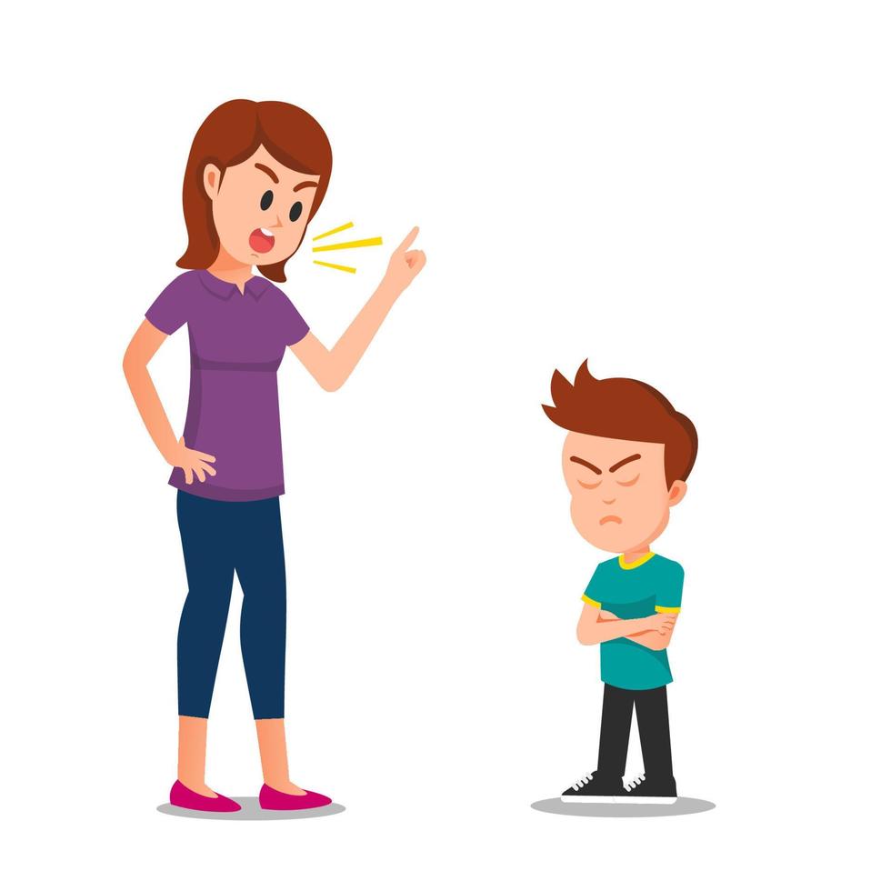 A boy puts on an annoyed face because his mother scolded him vector