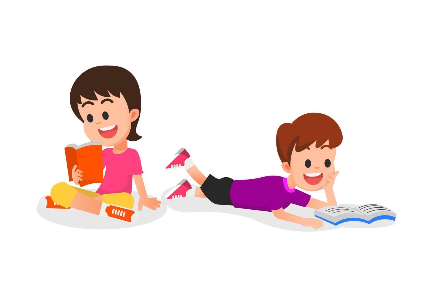 ilustración de dos niños disfrutando leyendo un libro vector