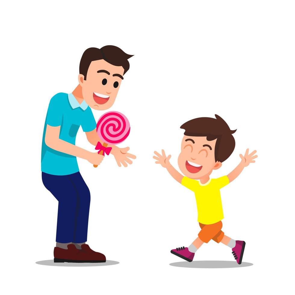 Boy was very happy because his father gave him a lollipop vector