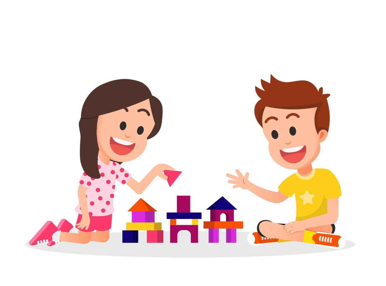 Cute kids playing building blocks together vector