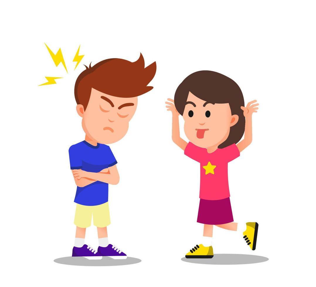 a boy gets annoyed at being teased by his little sister vector