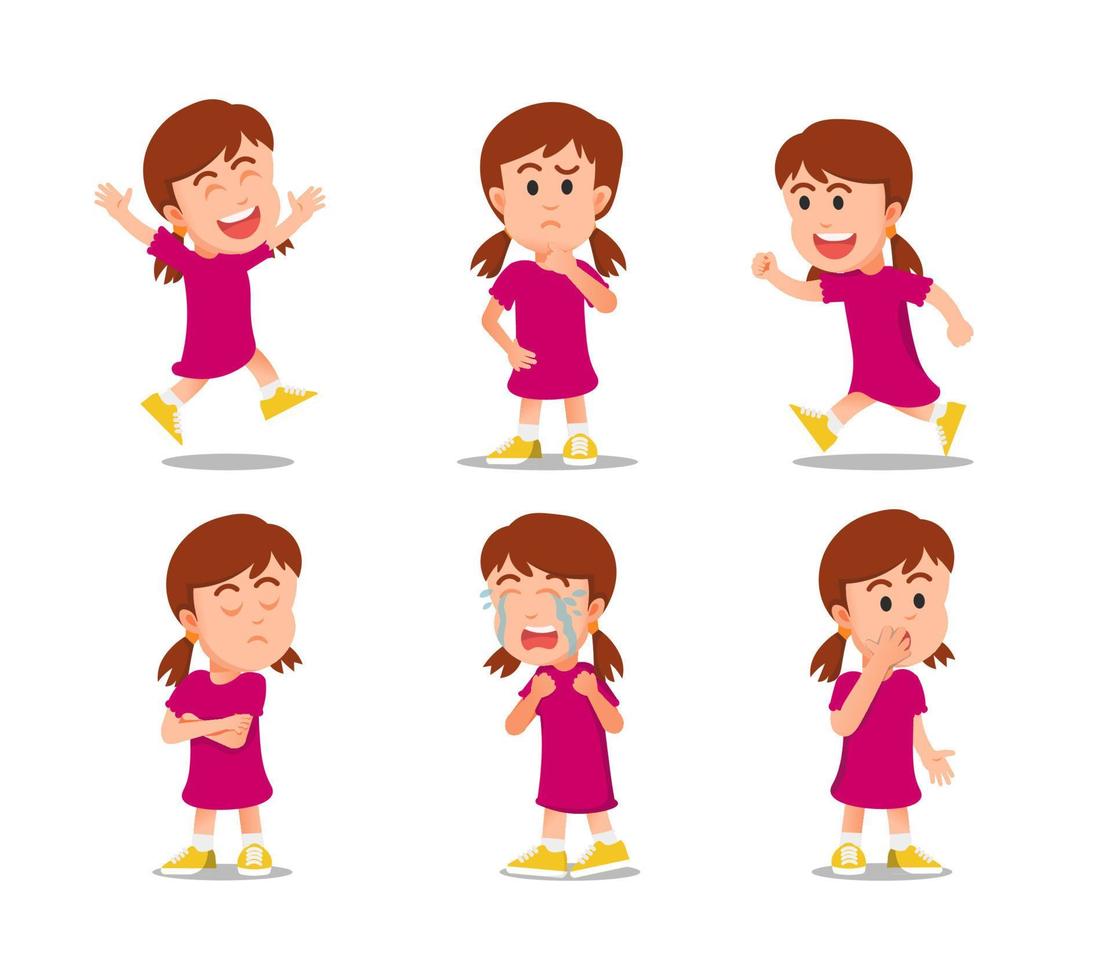 a little girl with various expressions vector