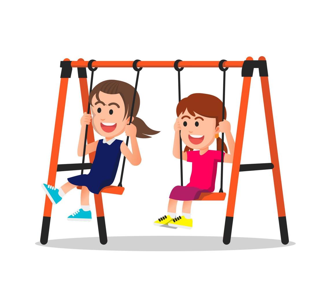 Girls playing on the swing together vector