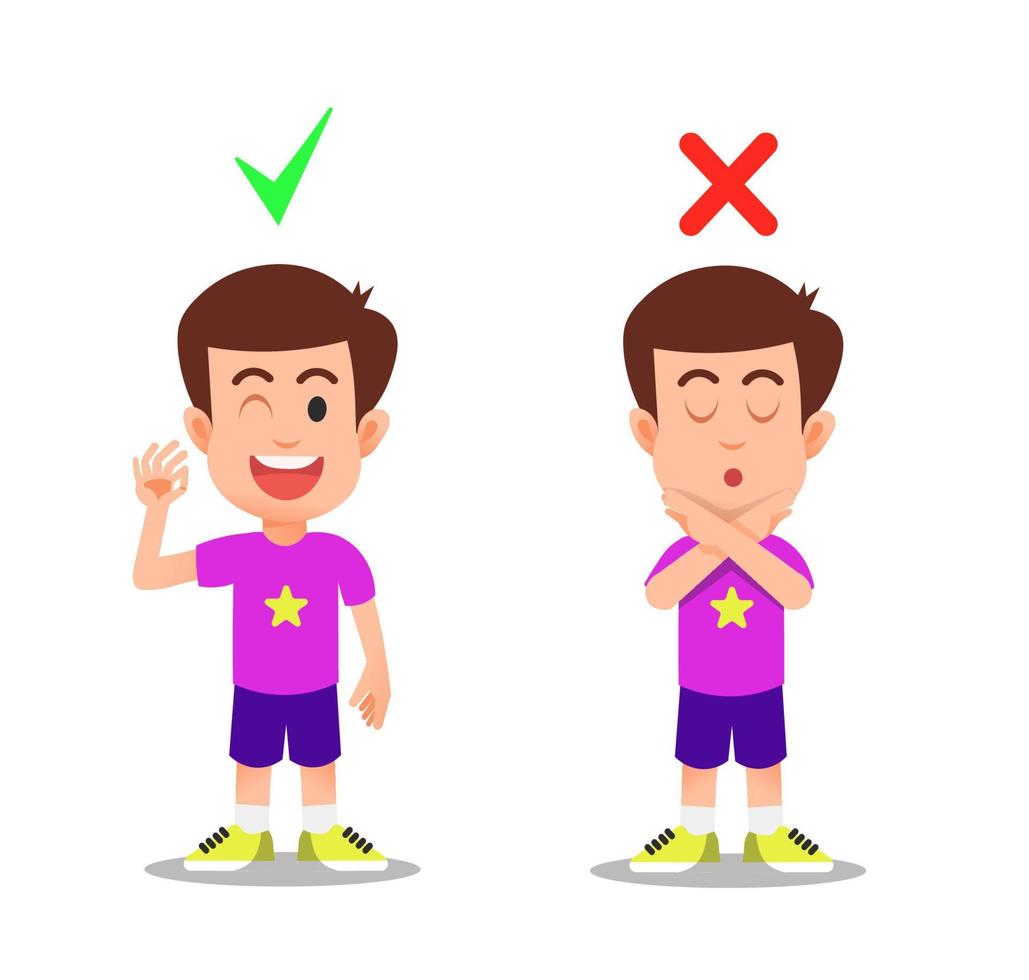 illustration of a boy with agree and no poses vector