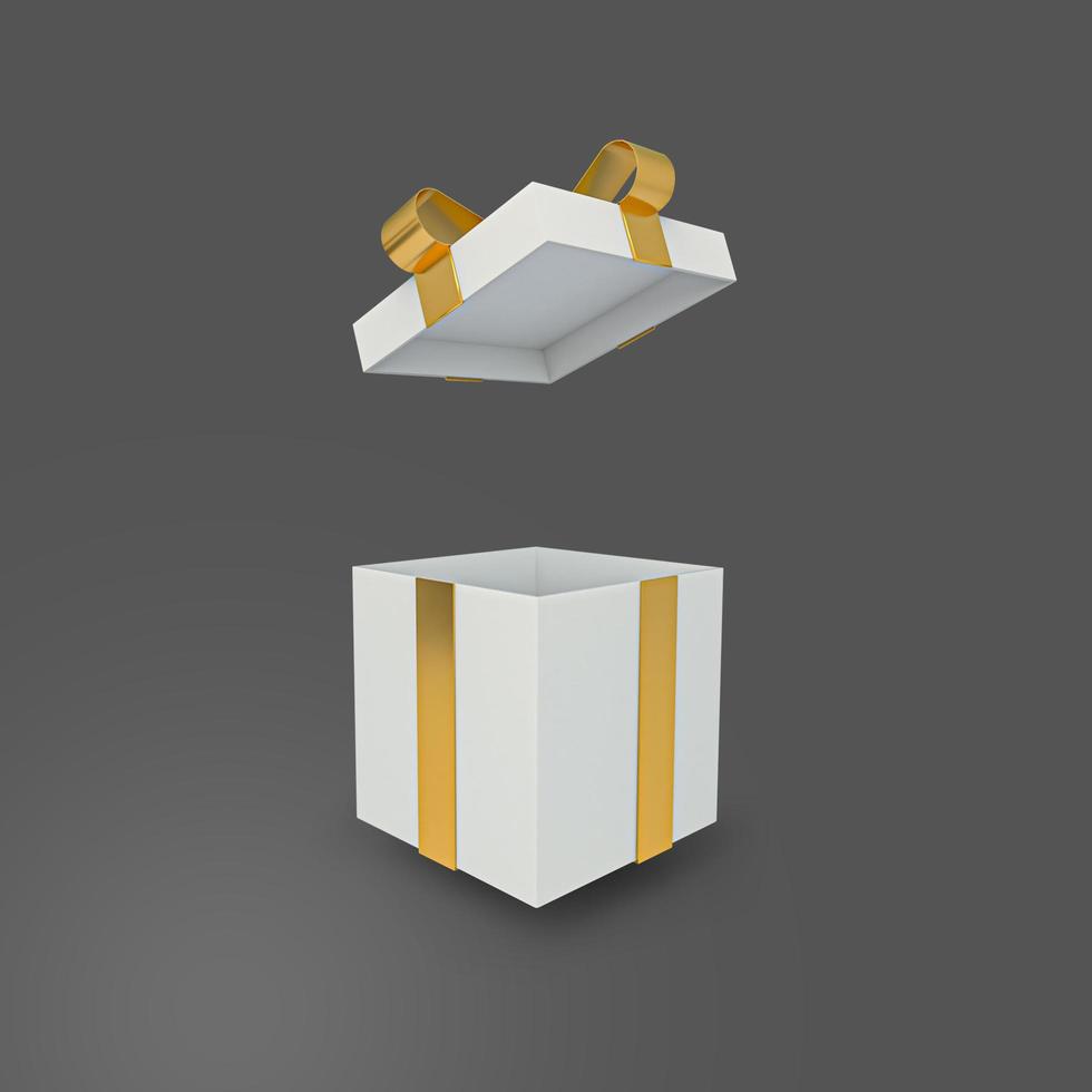 Unpacking box white and ribbon gold 3d photo