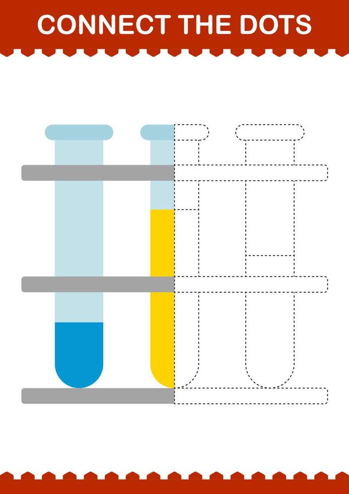 Connect the dots Test Tube. Worksheet for kids vector