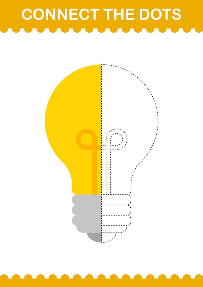 Connect the dots Bulb. Worksheet for kids vector