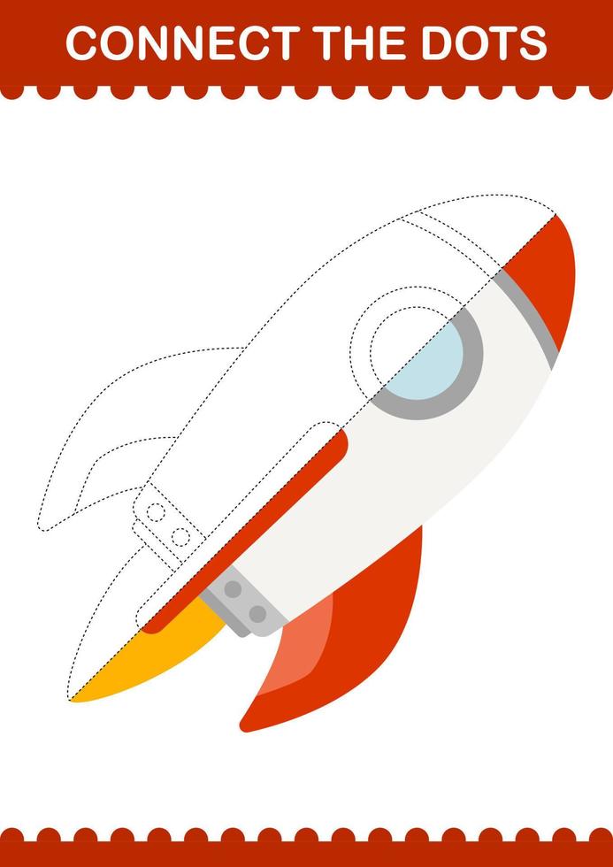 Connect the dots Rocket. Worksheet for kids vector