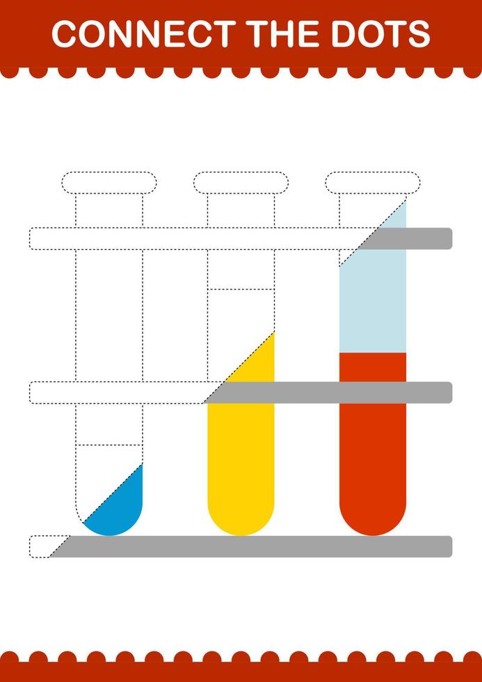 Connect the dots Test Tube. Worksheet for kids vector