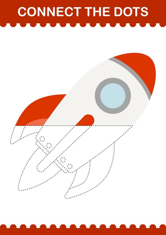 Connect the dots Rocket. Worksheet for kids vector