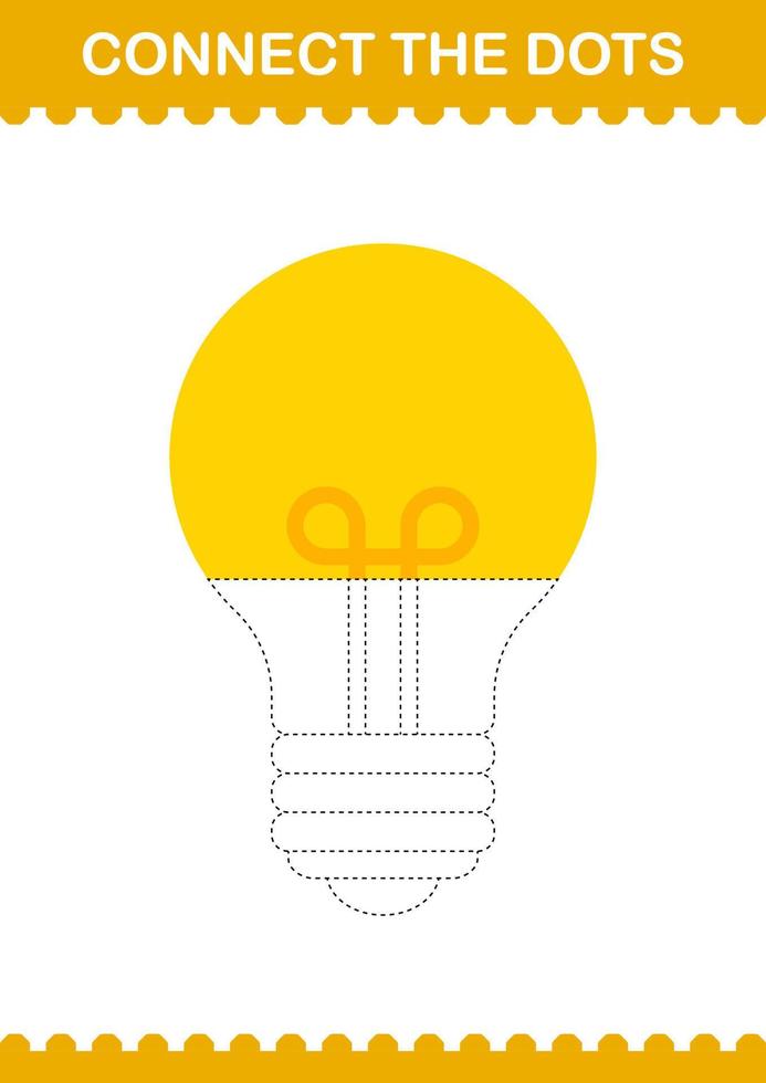 Connect the dots Bulb. Worksheet for kids vector