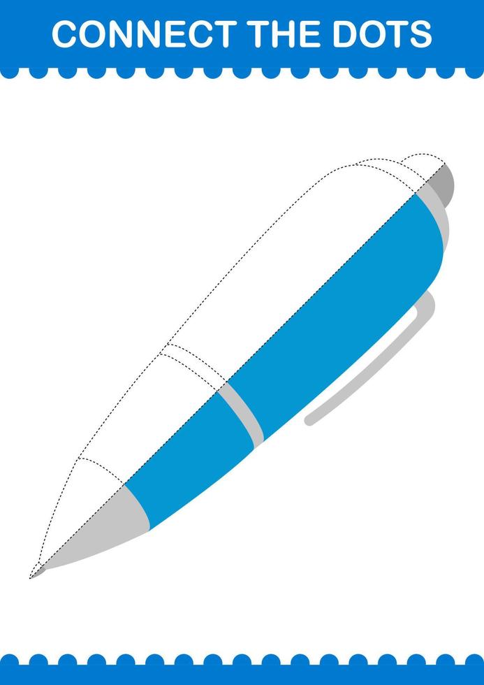 Connect the dots Pen. Worksheet for kids vector