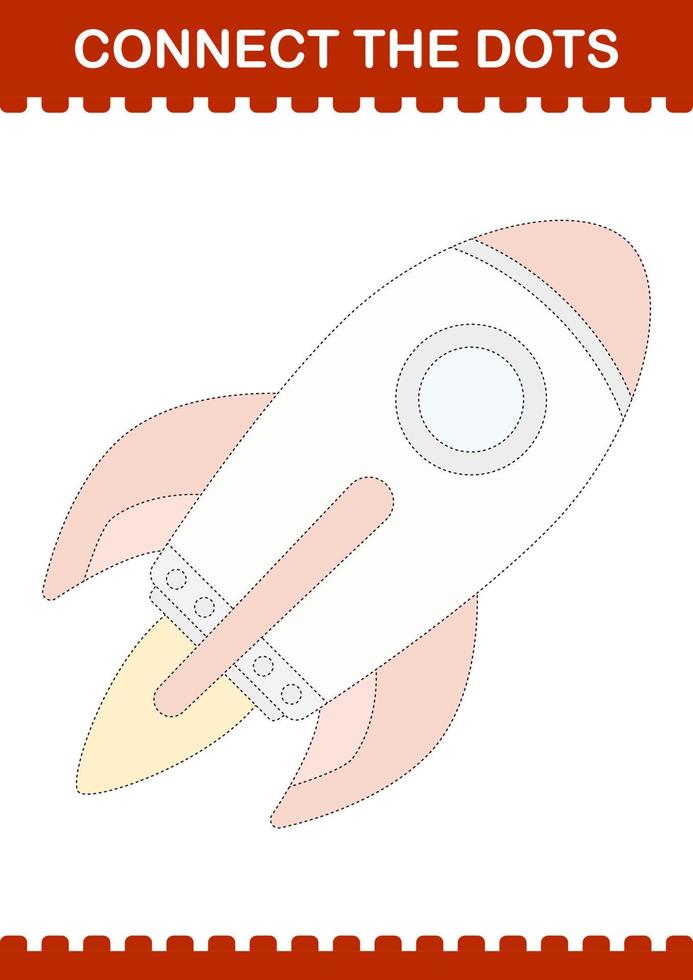 Connect the dots Rocket. Worksheet for kids vector