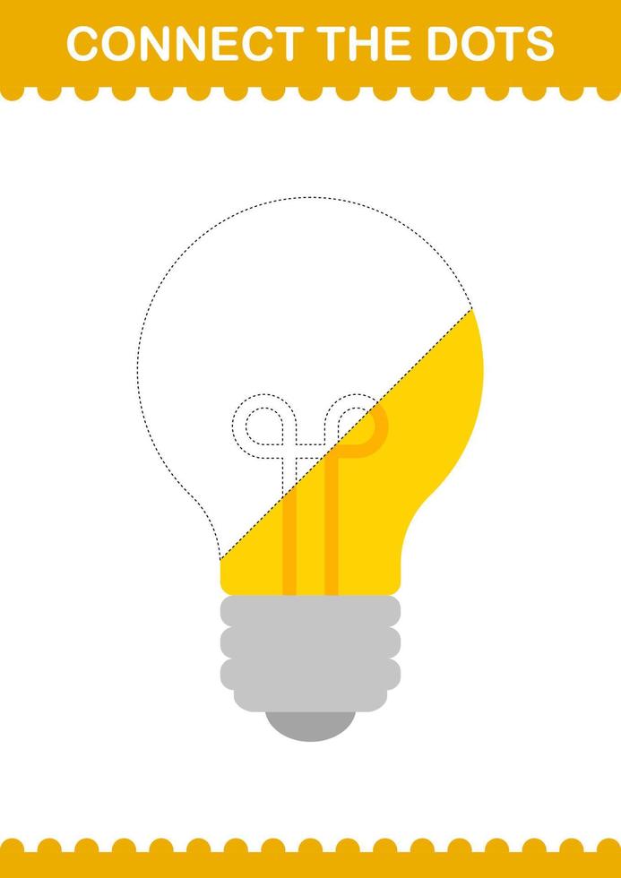 Connect the dots Bulb. Worksheet for kids vector