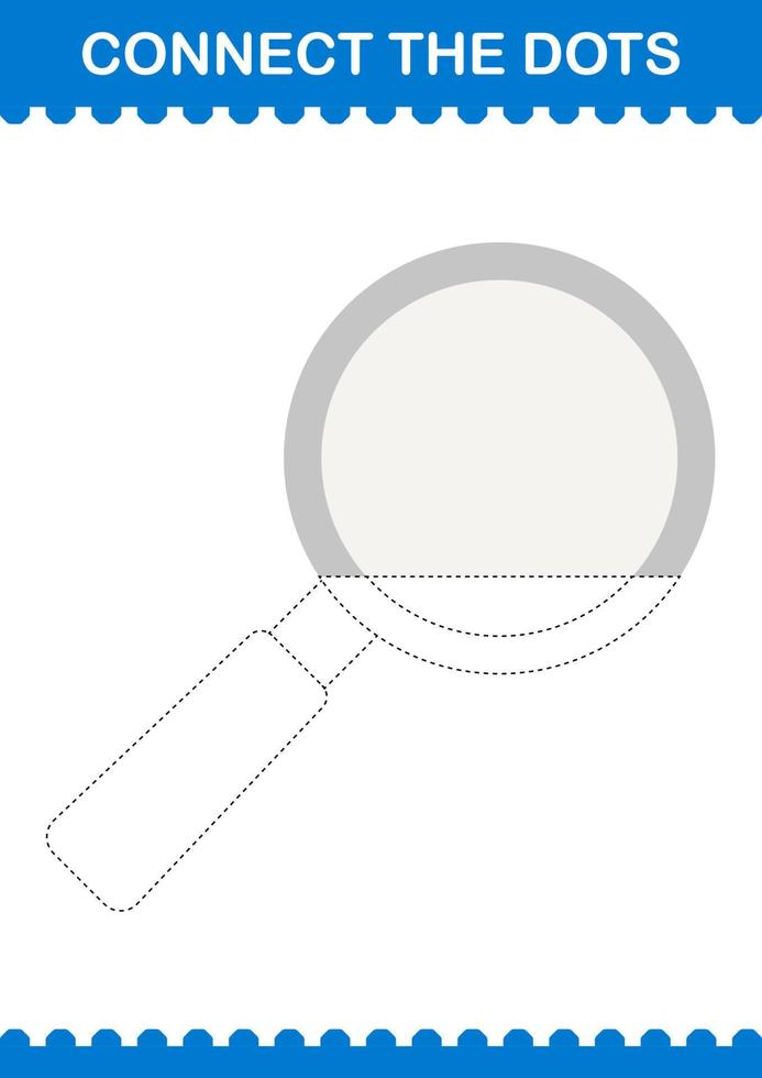 Connect the dots Magnifying Glass. Worksheet for kids vector