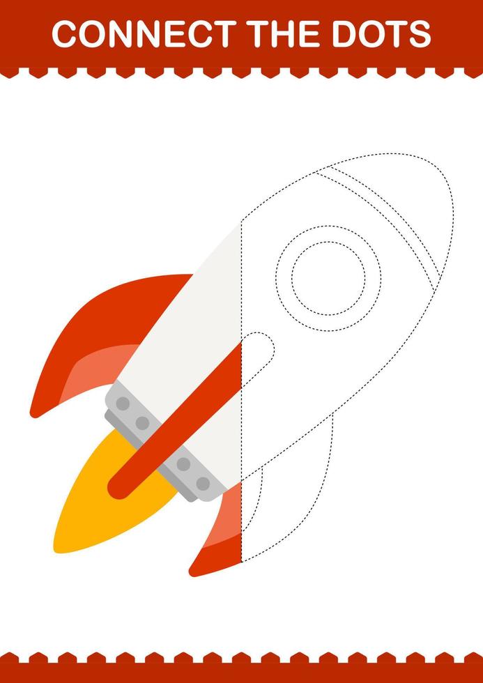Connect the dots Rocket. Worksheet for kids vector