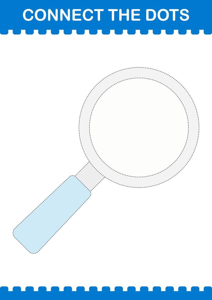 Connect the dots Magnifying Glass. Worksheet for kids vector