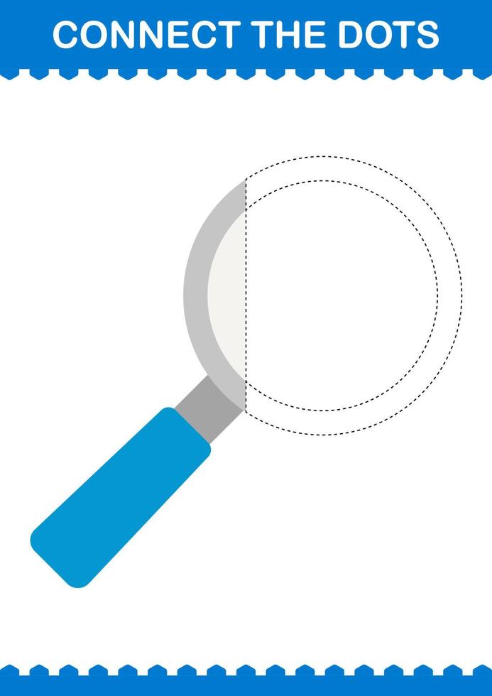 Connect the dots Magnifying Glass. Worksheet for kids vector