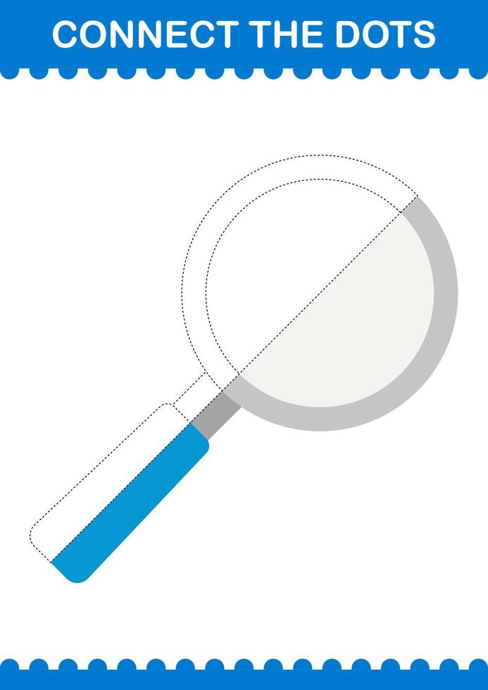 Connect the dots Magnifying Glass. Worksheet for kids vector