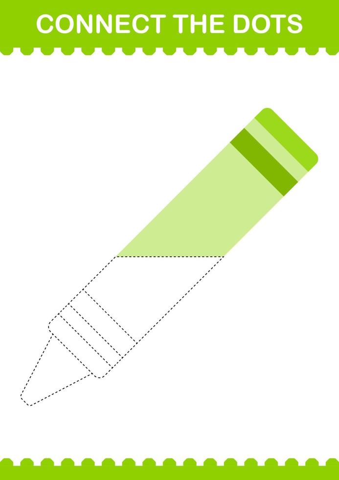 Connect the dots Crayon. Worksheet for kids vector
