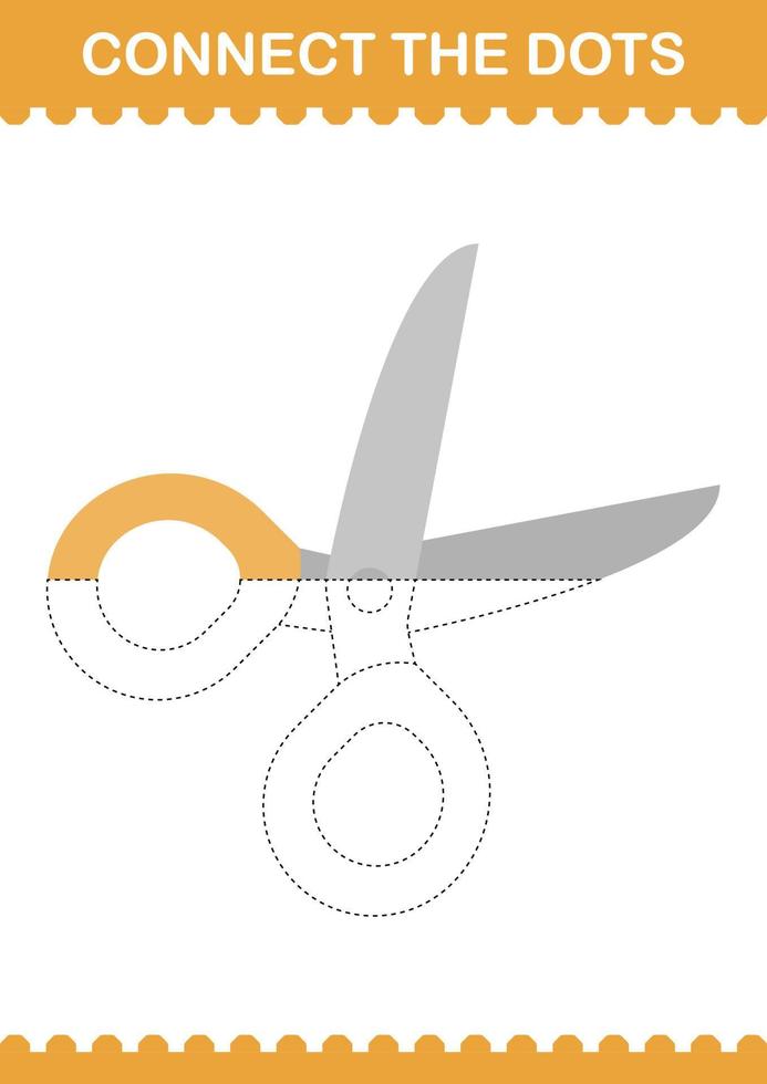 Connect the dots Scissor. Worksheet for kids vector