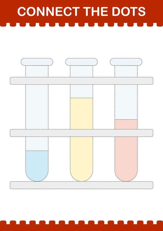 Connect the dots Test Tube. Worksheet for kids vector