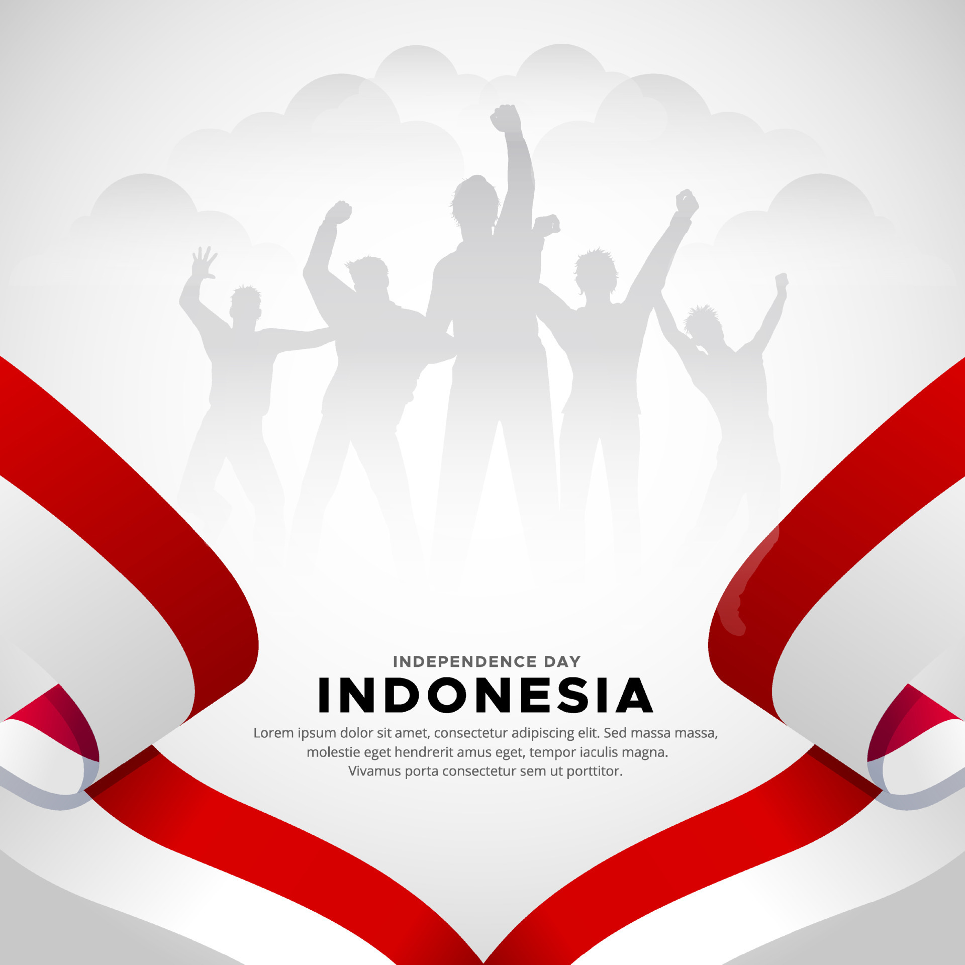 Indonesia Independence Day design vector with silhouette of soldier and  wavy flag background 8926905 Vector Art at Vecteezy