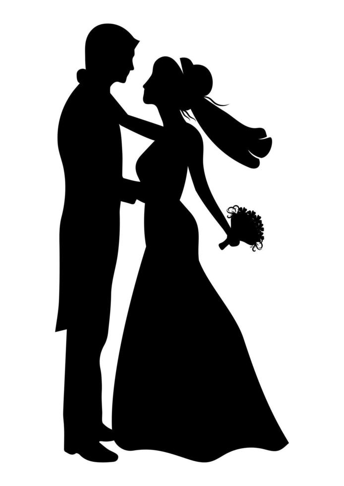 Clipart de novios en blanco y negro. ilustración vectorial de novios aislado sobre fondo blanco vector