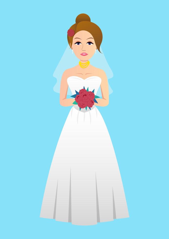 Bride With Flower Bouquet Clip Art Illustration. Wedding Dress vector
