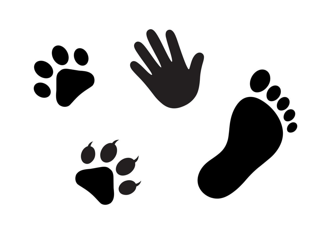 icono de huellas de manos y huellas de perros y gatos en blanco y negro vector