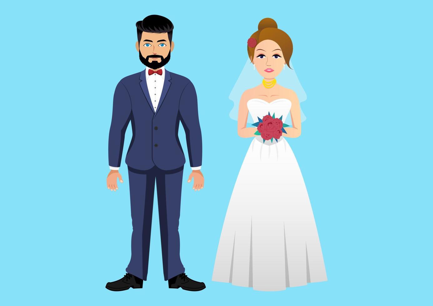 ilustración de imágenes prediseñadas de novio y novia. trajes de boda vector
