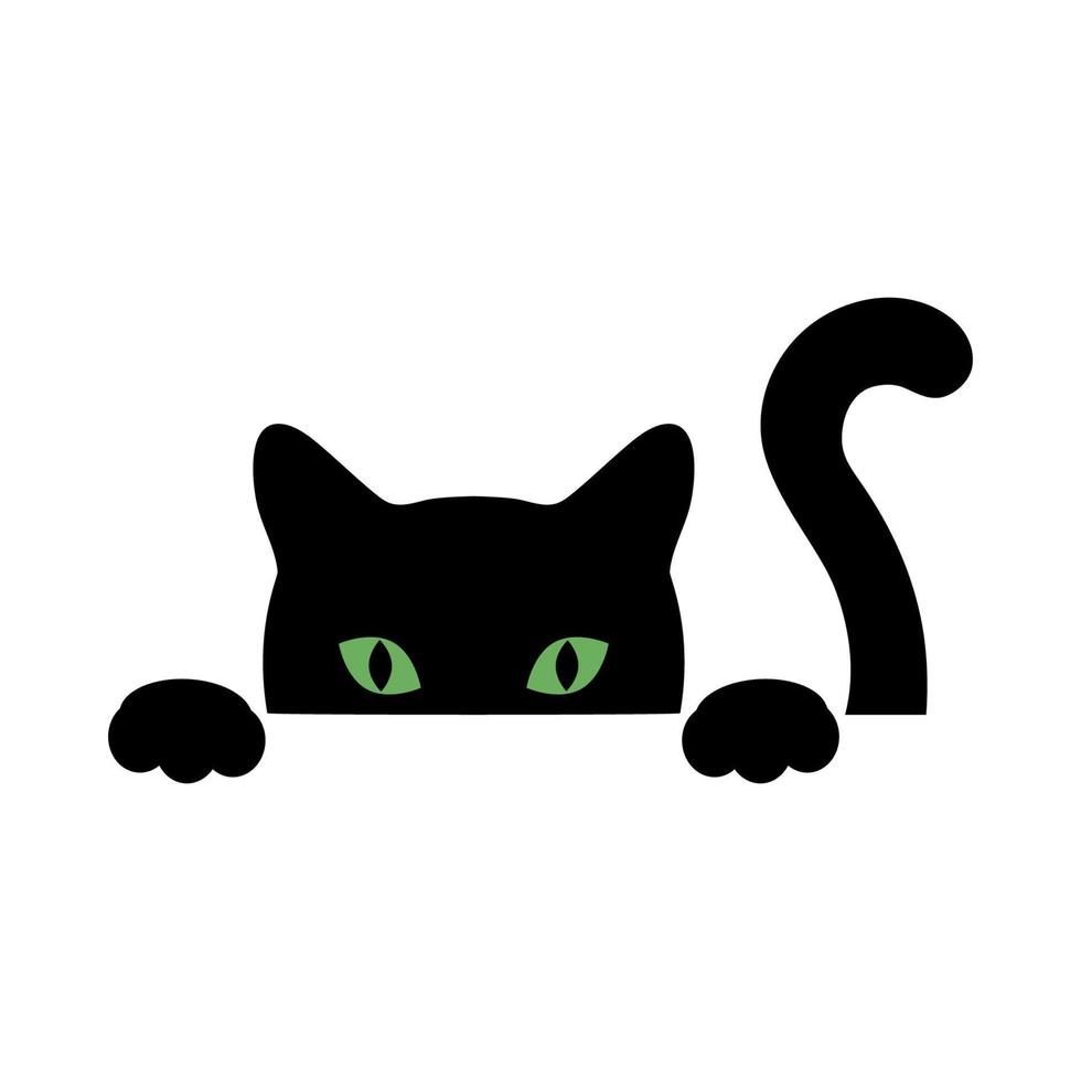 gato negro con ojos verdes asomándose vector