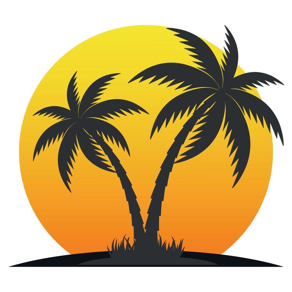 Illustration of an island with palm trees in the background of the sun vector