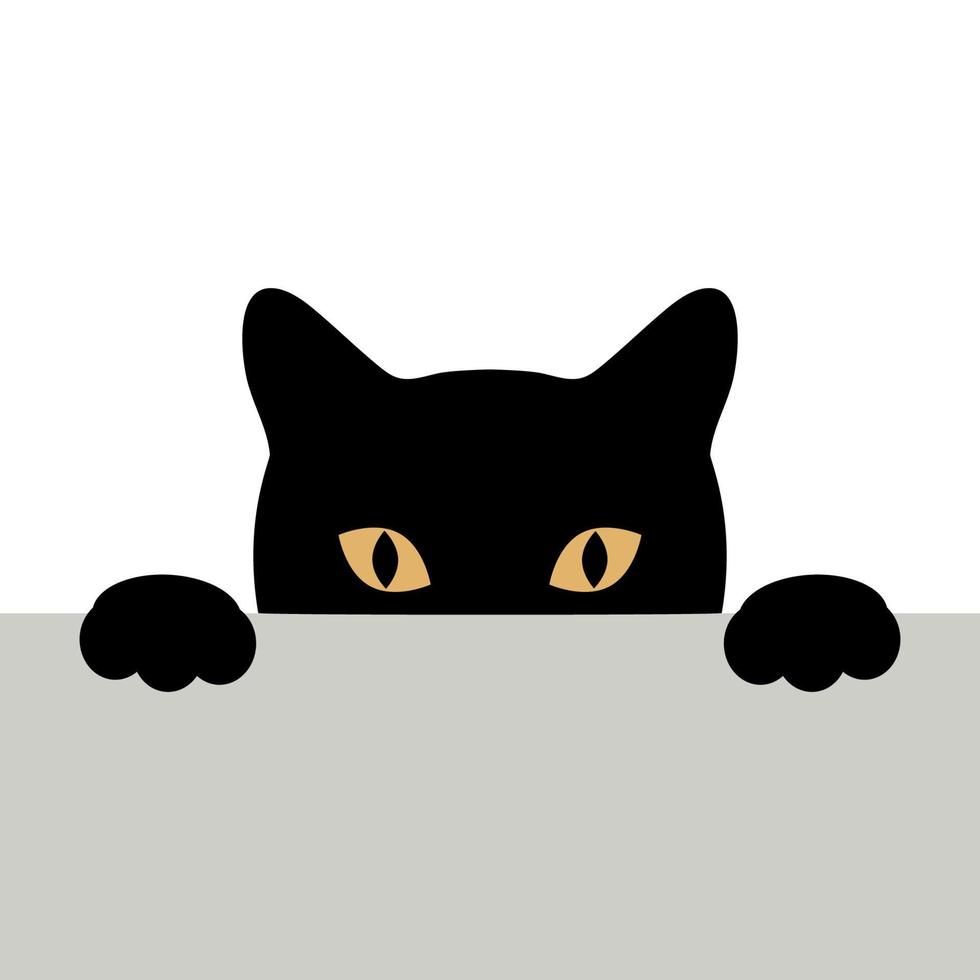 Black cat with yellow eyes peeks out from under the table vector