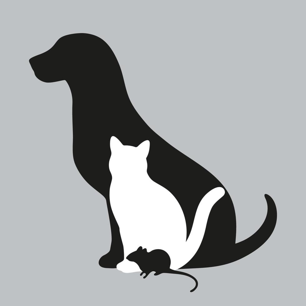 ilustración perro, gato y ratón vector