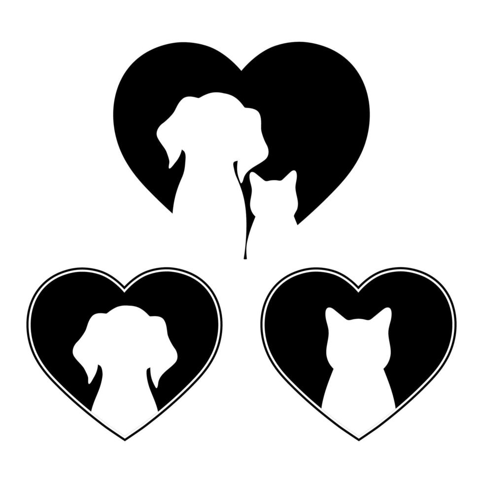 Dog and cat on the background of the heart vector