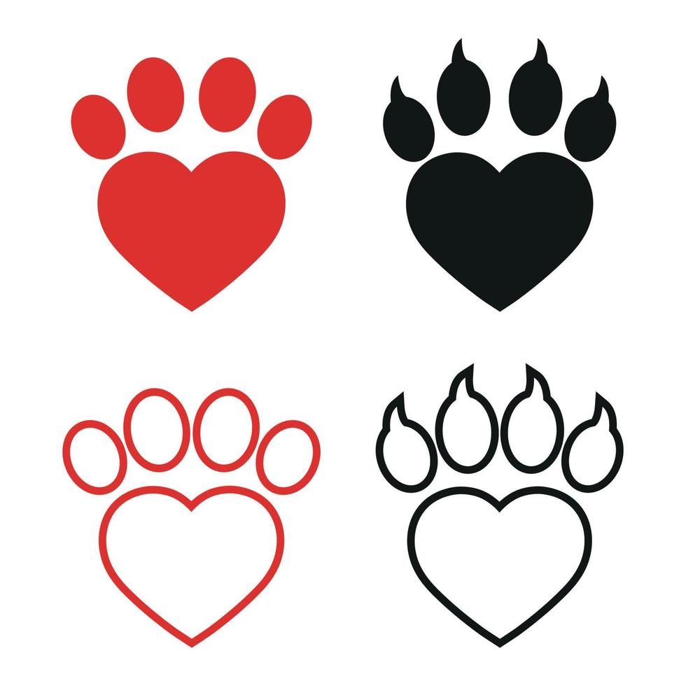 Dog paw print inside heart set on white background vector