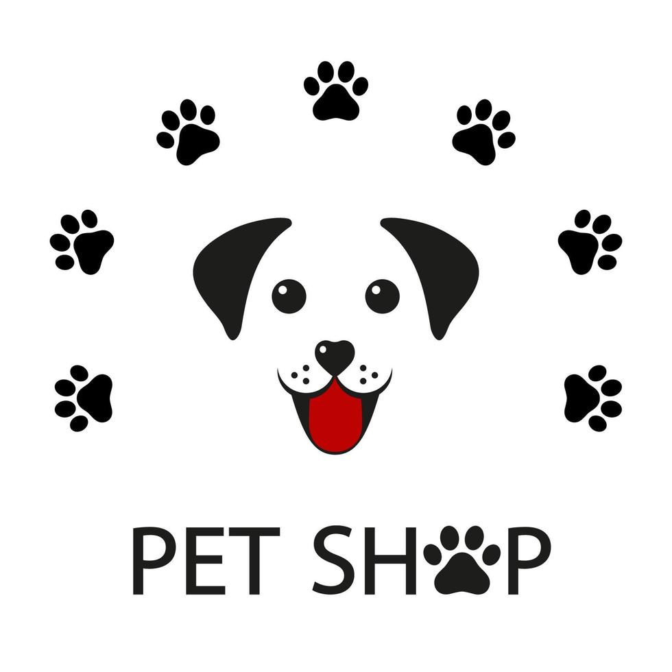 Pet shop logo design template with cute dog vector