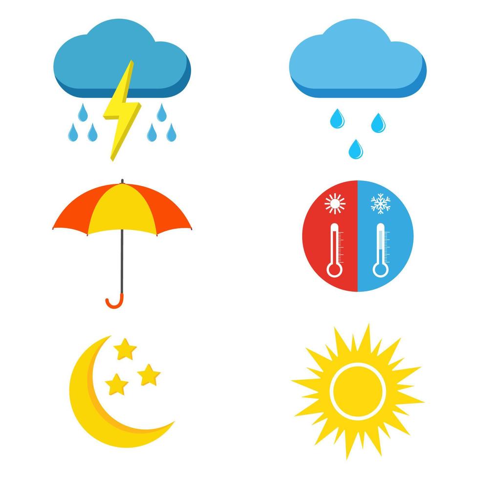 Illustration set of weather forecast icons on white background vector