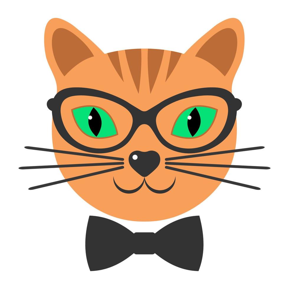 Head of a cute ginger cat with glasses and a bow vector